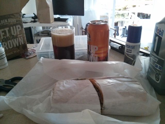 Hacking fuel: pork lover's sandwich. Get up brown ale.