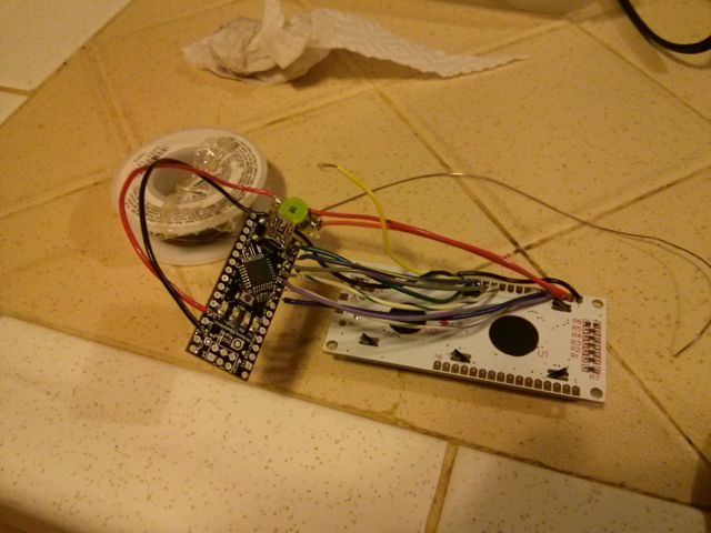First, connect the Nano to the LCD. I had to guess at the lead length. Measuring is for sissys.