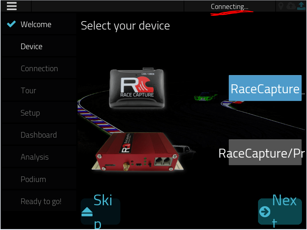 RaceCapture Wizard on tablet