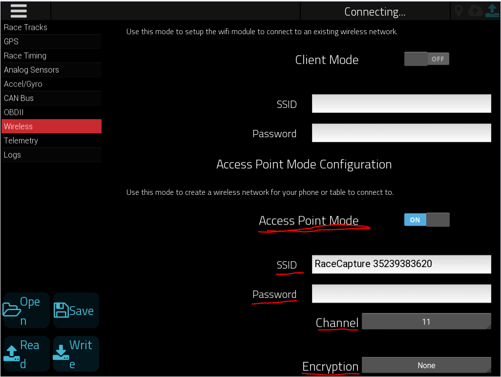 Wireless status after loading config file