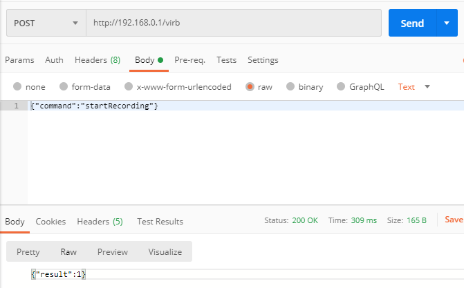 Garmin Virb startRecording command via Postman